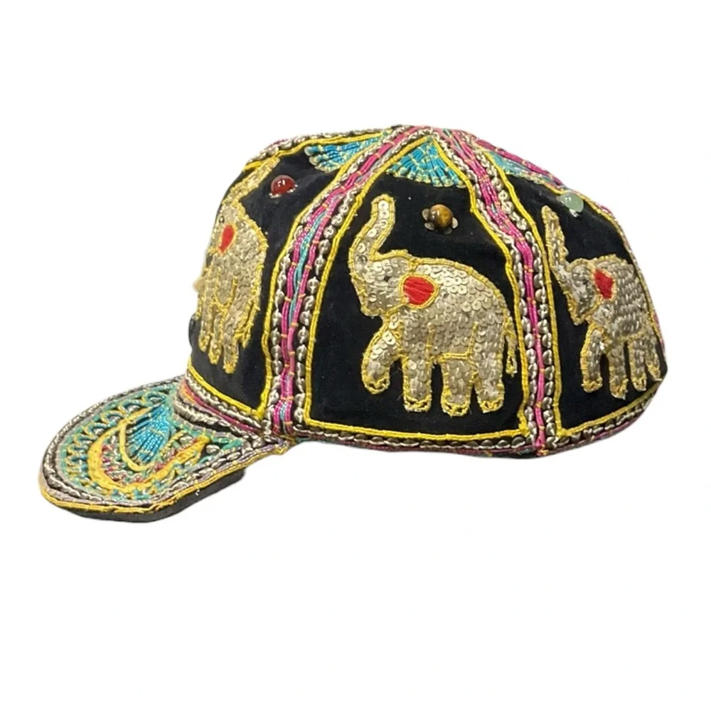 🐘🔥 Vintage Hand-Embroidered Elephant Sequin‎ Hat — One of a Kind